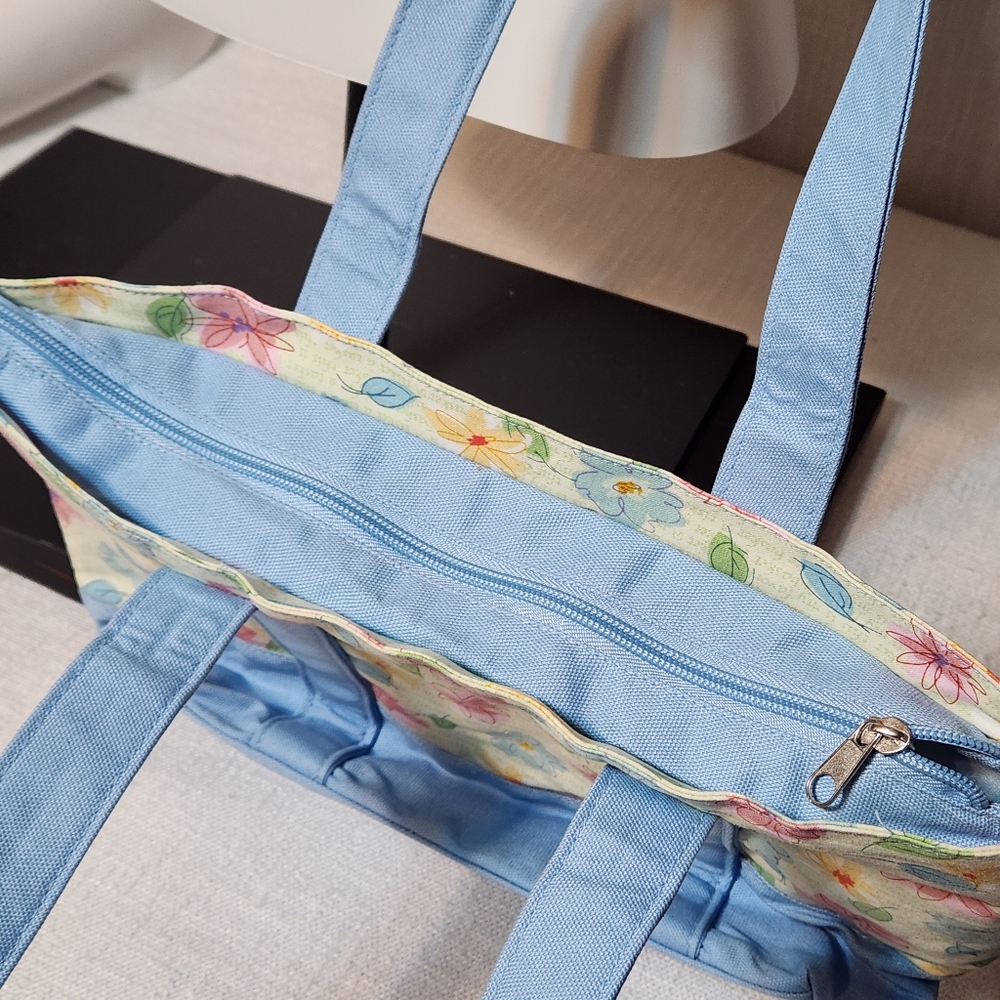 Longaberger Basket Mother's Day Blue Floral Tote Bag Multipurpose - Picture 6 of 11